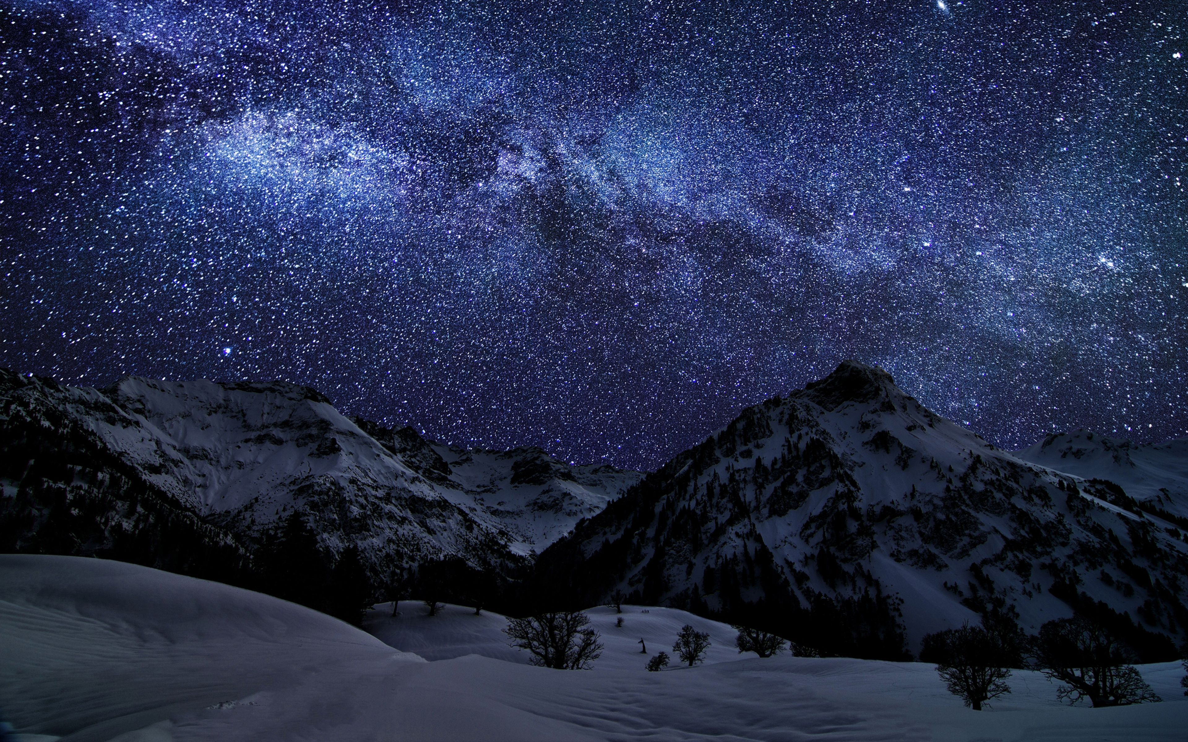 Download HD Mountains Milky Way Galaxy Stars Light Show Night View