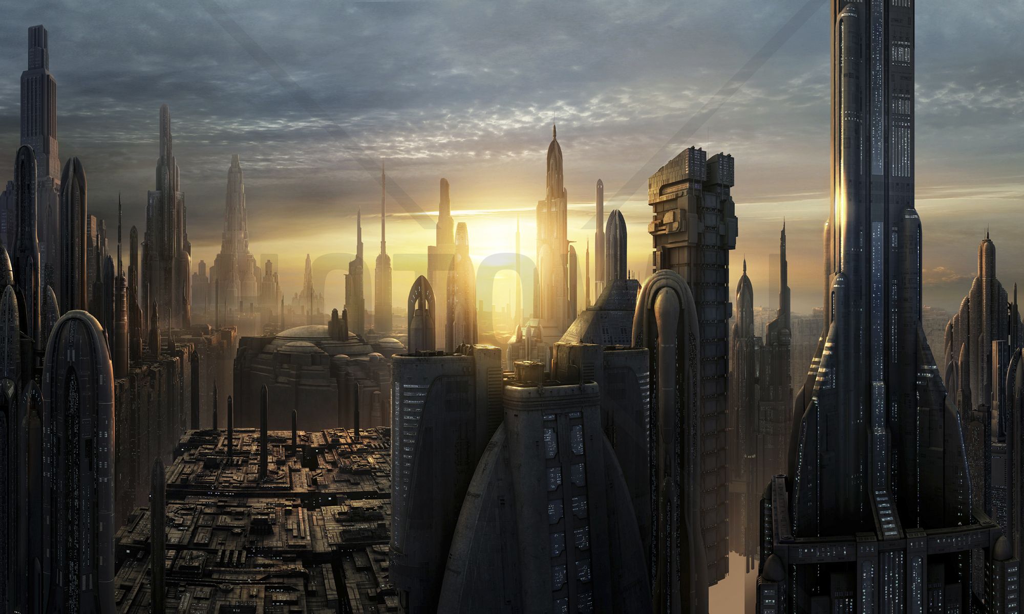 Star Wars - Coruscant Buildings Sunset - Wall Mural & Photo