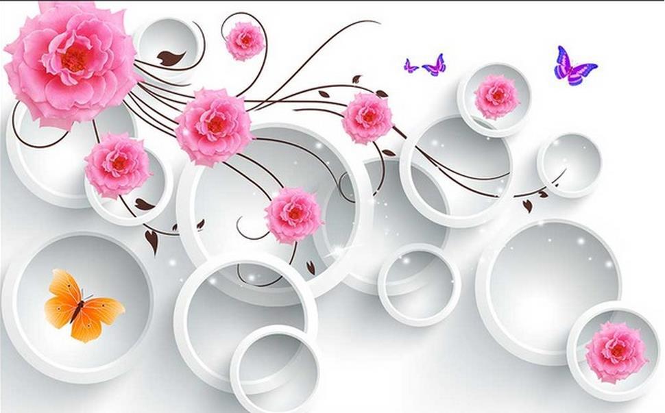Customize wallpaper papel de parede HD pink 3D circle flowers 3D ...