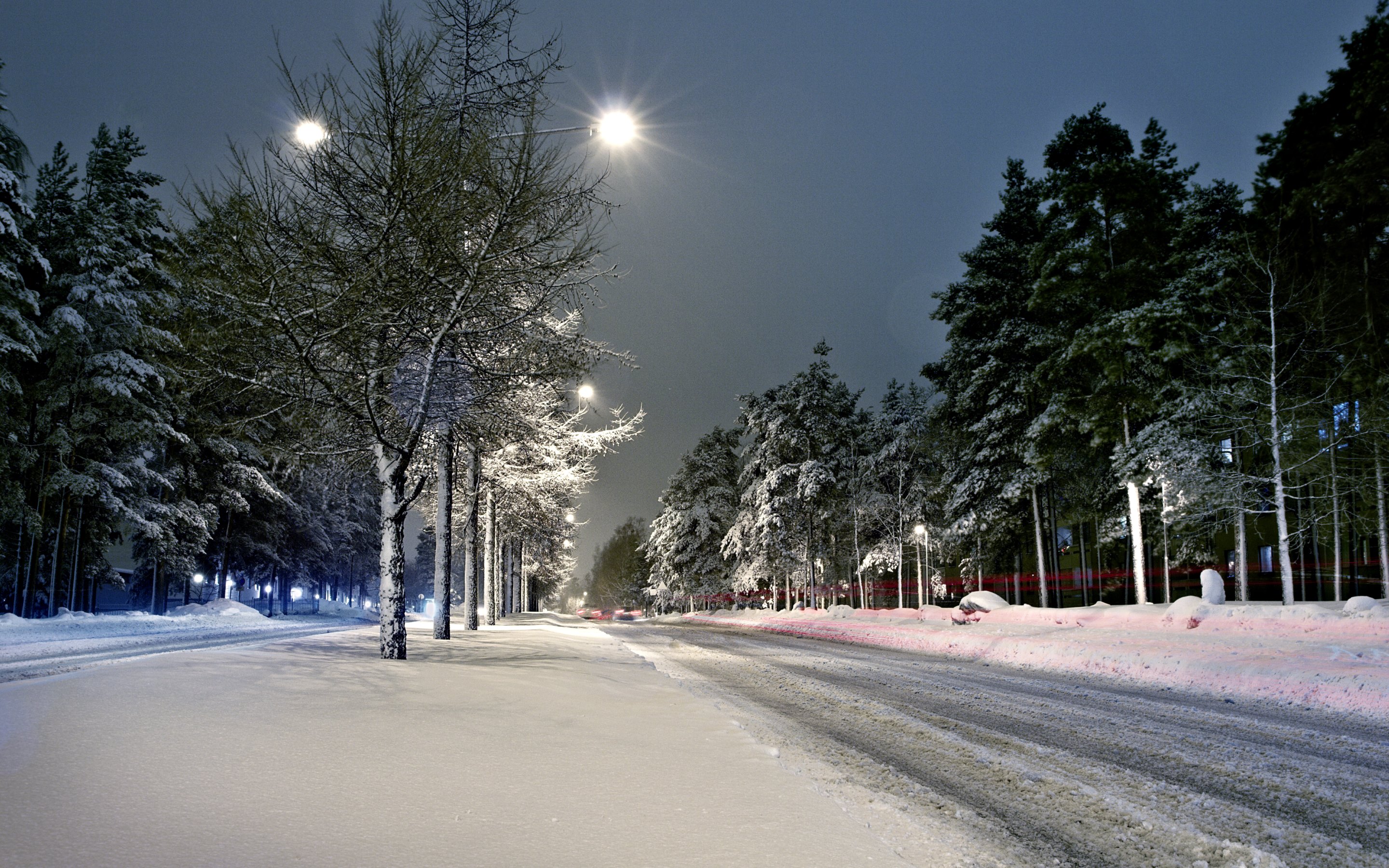 Street. Lights. Winter. Snow. Scenery HD Wallpapers. 4K Wallpapers
