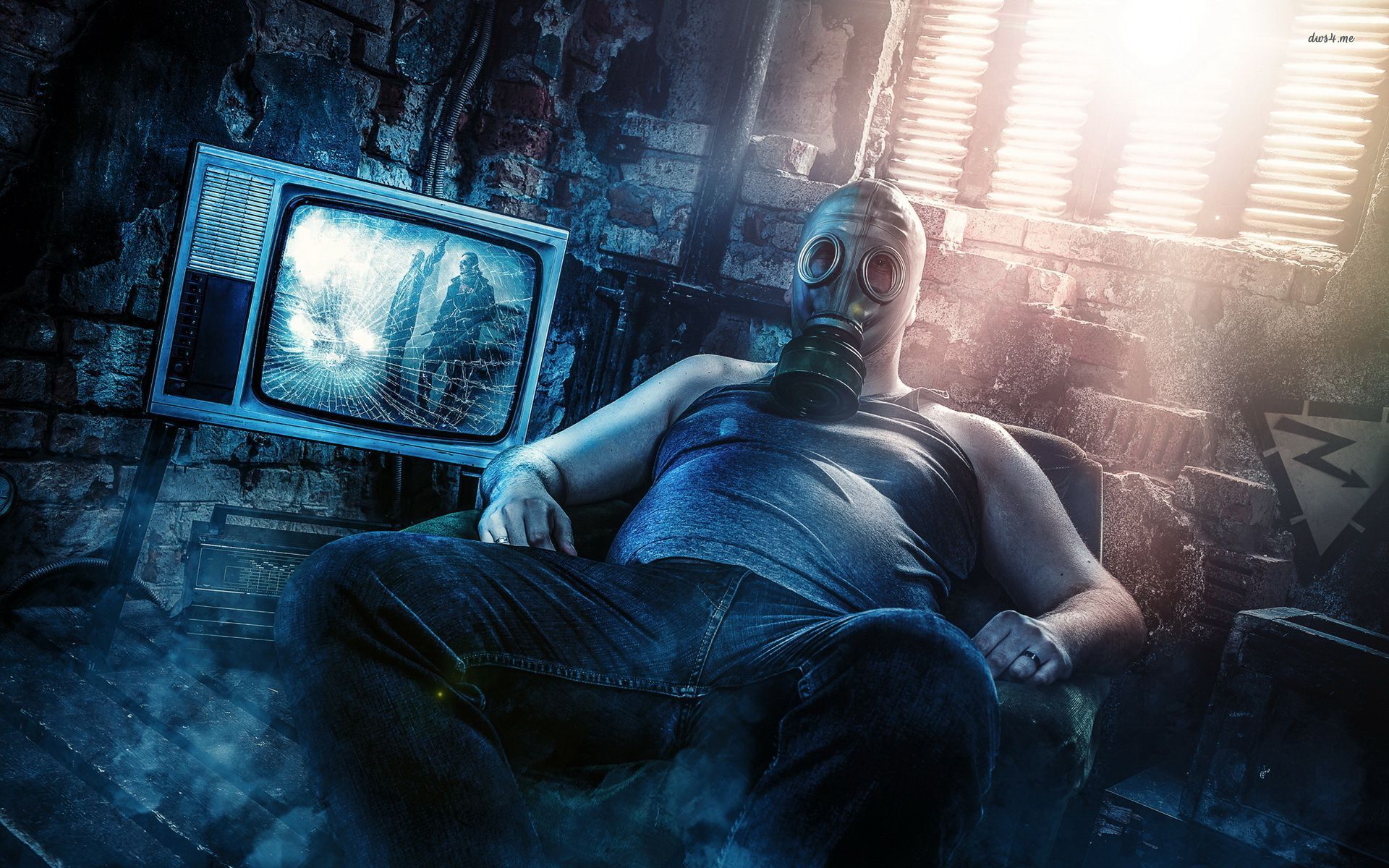 Sitting with a gas mask wallpaper - Digital Art wallpapers - #17002