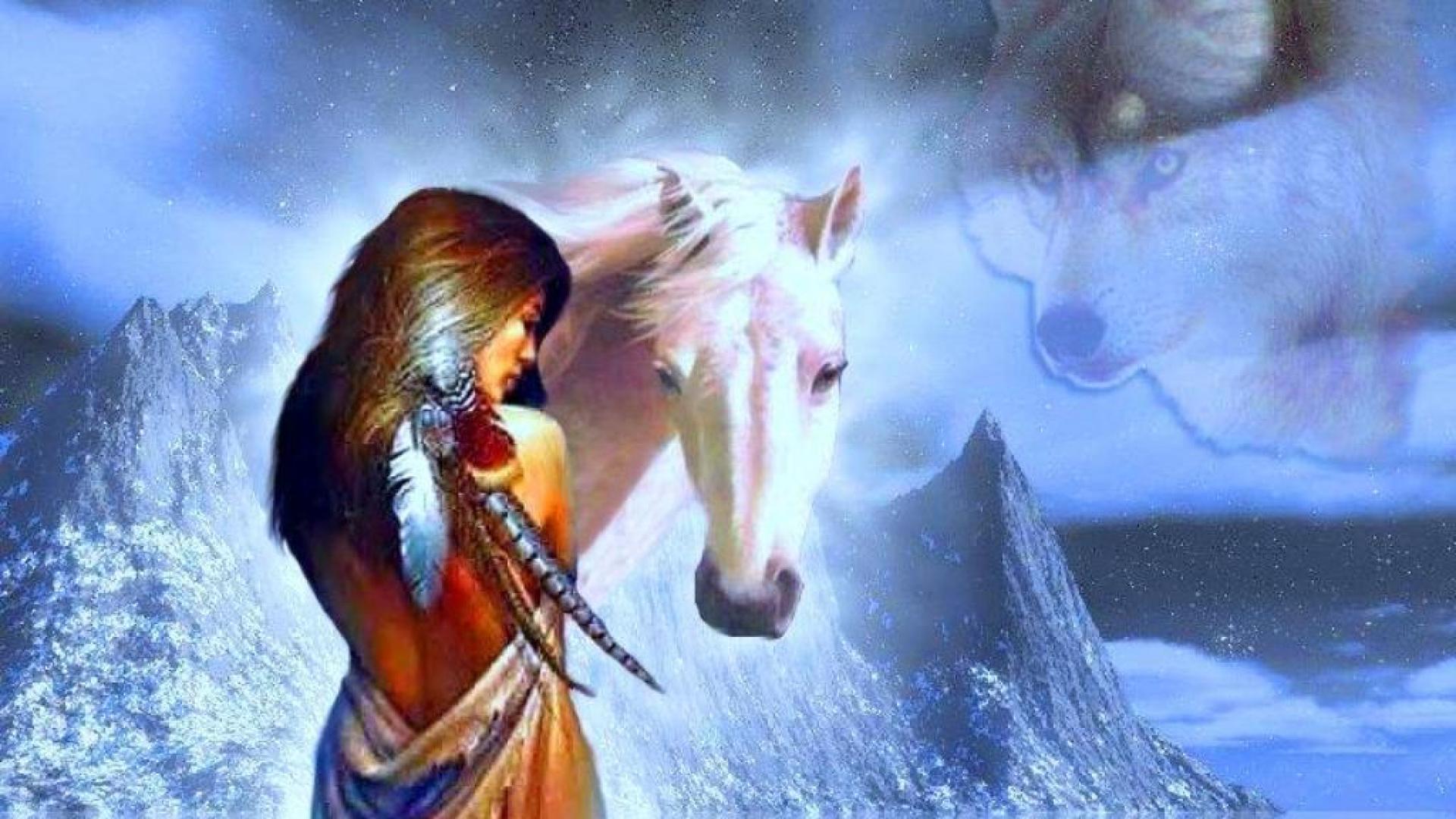 Native american woman and wolf protector - (#75119) - High Quality ...