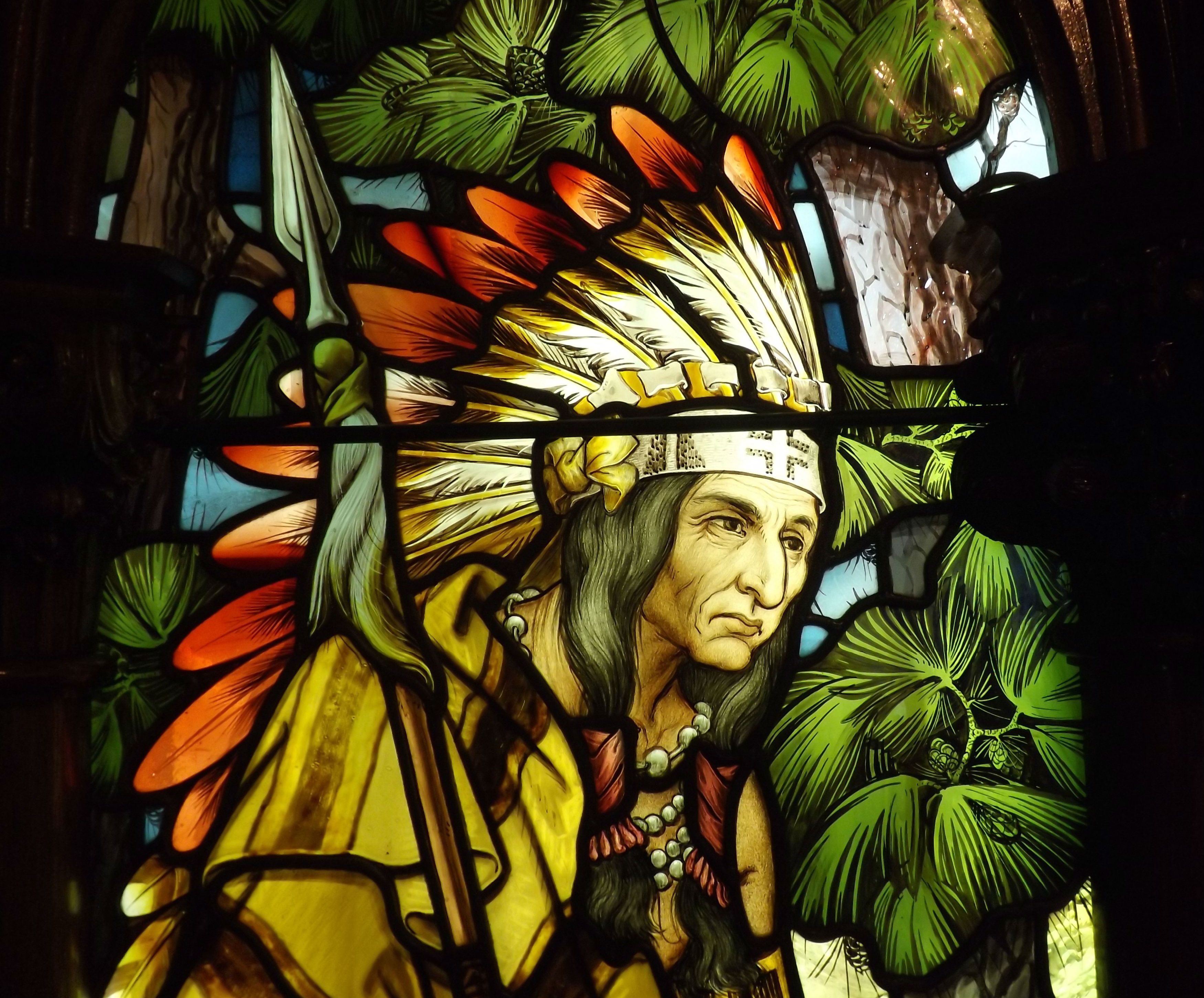 Stained glass art window native american indian wallpaper ...