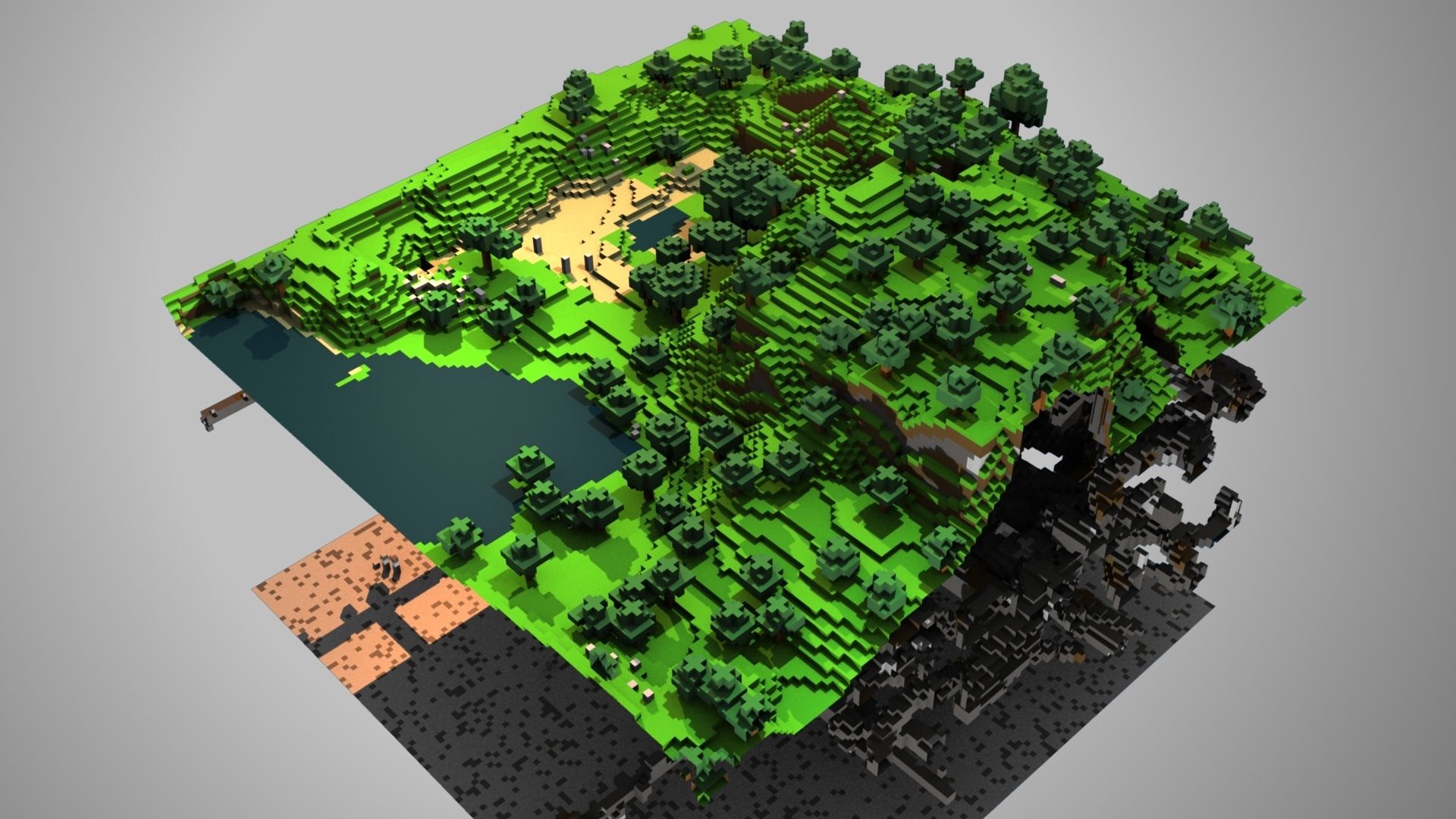 Download Wallpaper 1920x1080 Minecraft, Ground, Trees, Lake Full
