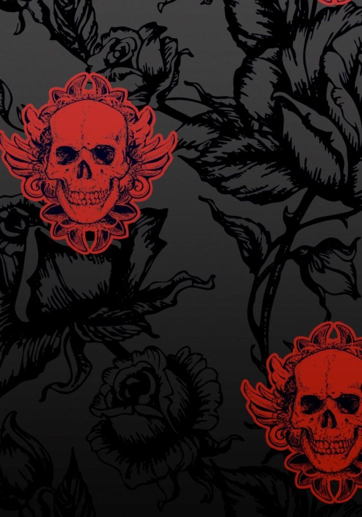 Large Winged Skull Black Red Wallpaper by Jilted Generation
