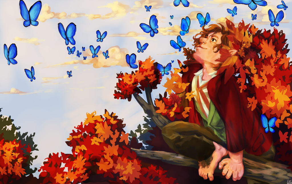 Bilbo and Butterflies (wallpaper ver.) by ewelock on DeviantArt