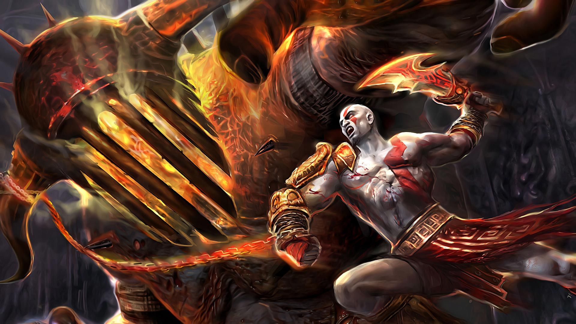 Download 1920x1080 HD Wallpaper god of war 4 kratos fire chain ...