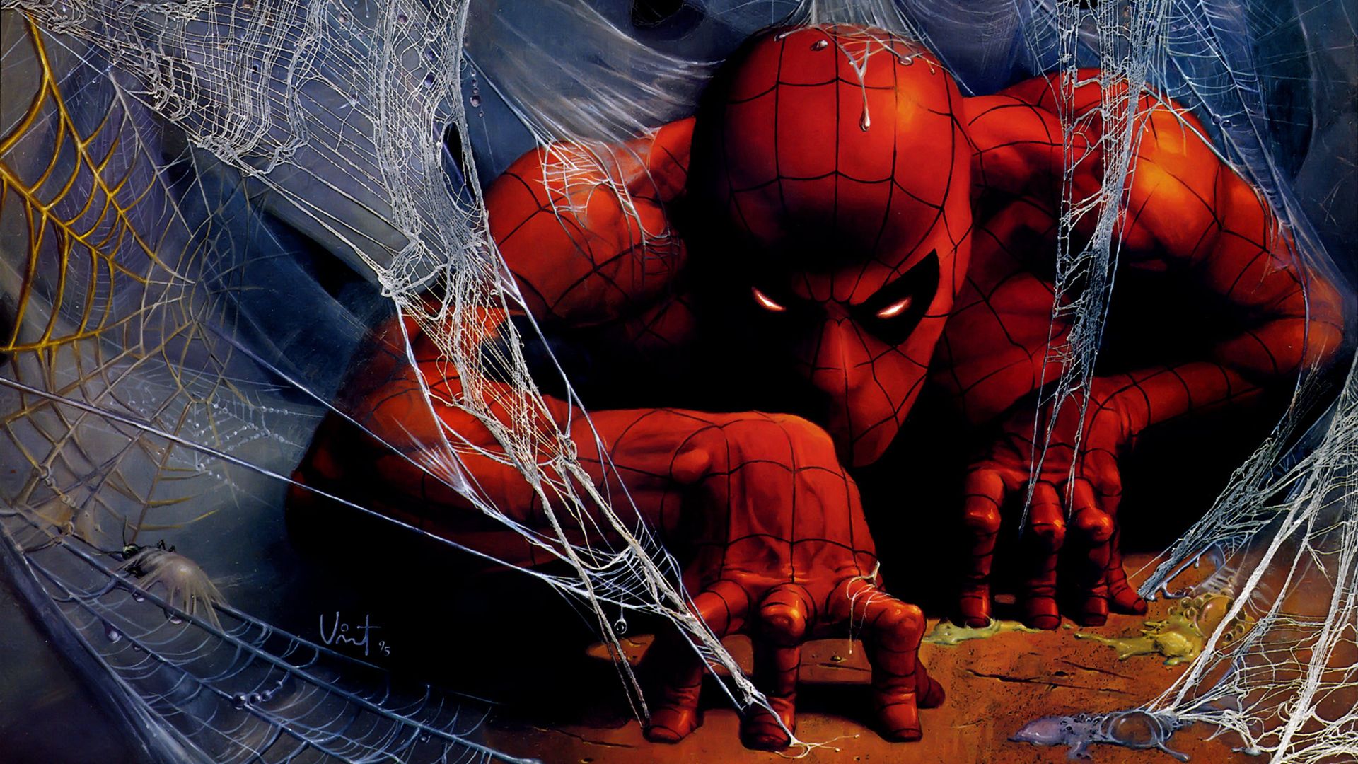 Download Wallpaper 1920x1080 Spider man, Spiderman, Web, Art Full