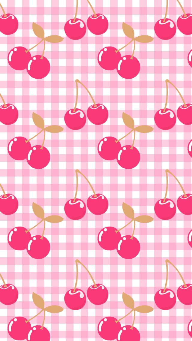Pink Cherries & Gingham Wallpaper. | WALLPAPERS | Pinterest ...