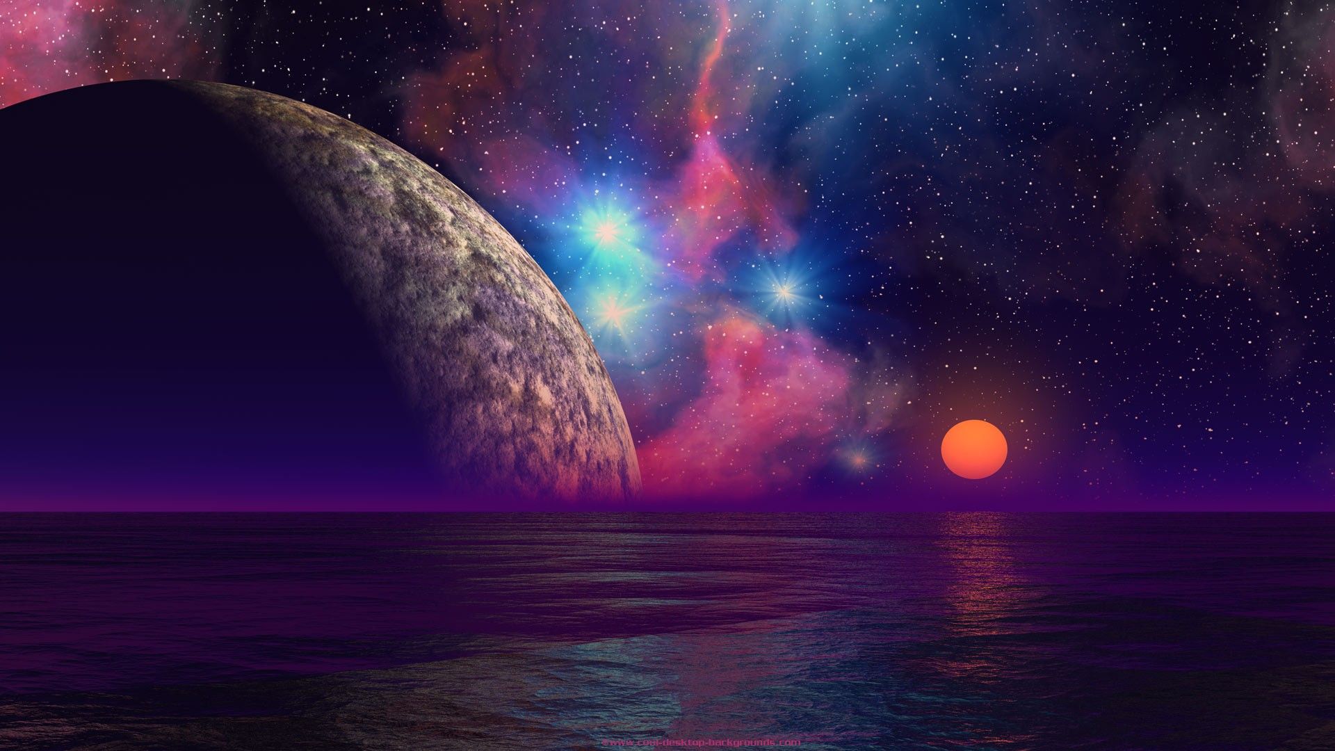 Desktop, background, wallpaper, ocean, sunset, planets, scifi ...