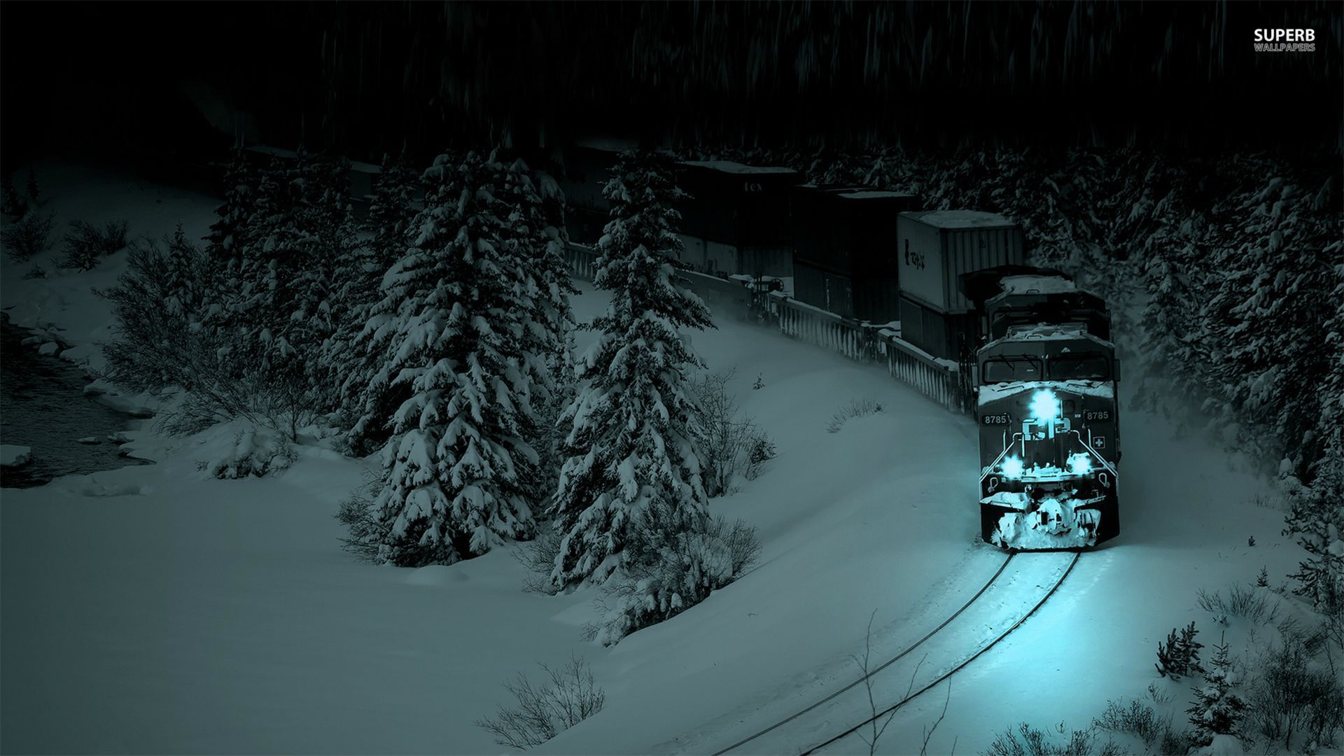 Train in the winter night wallpaper - Photography wallpapers -