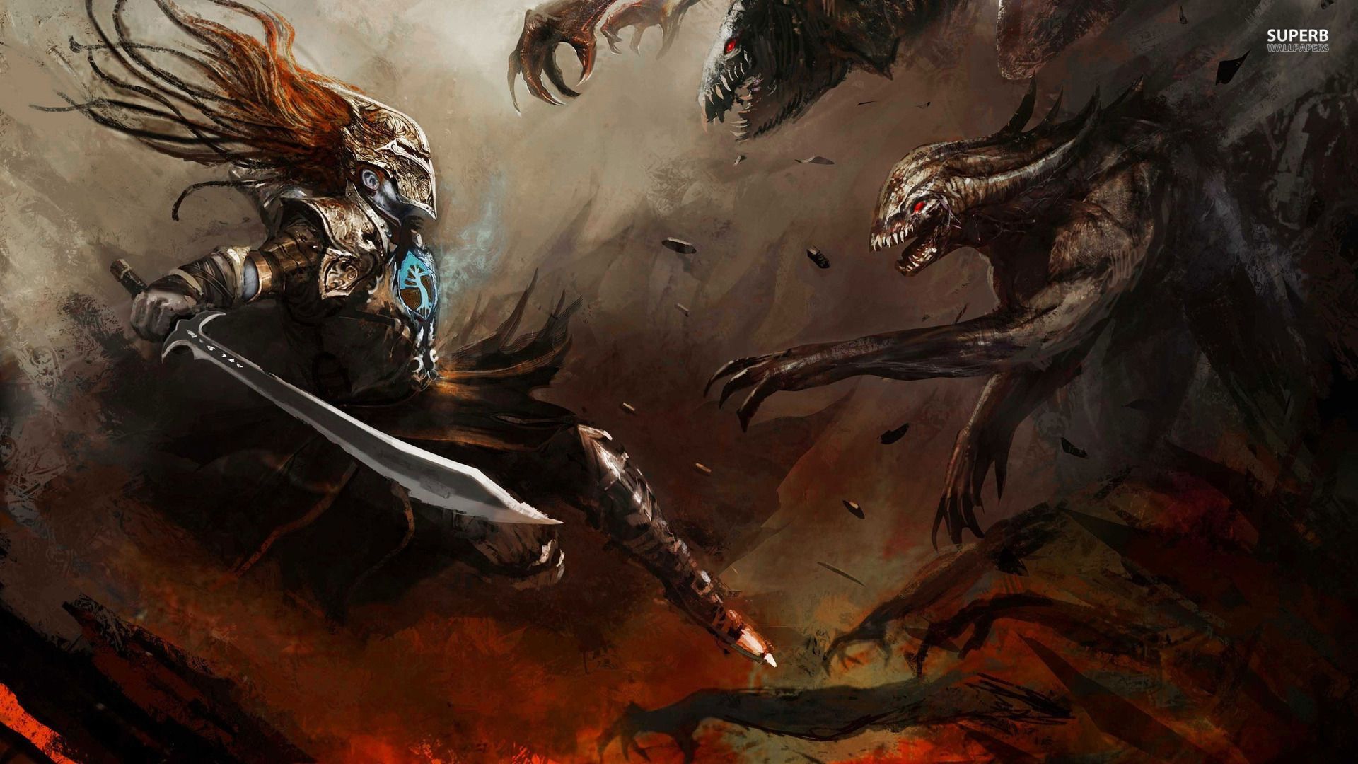Fighting the dark monsters wallpaper - Fantasy wallpapers -
