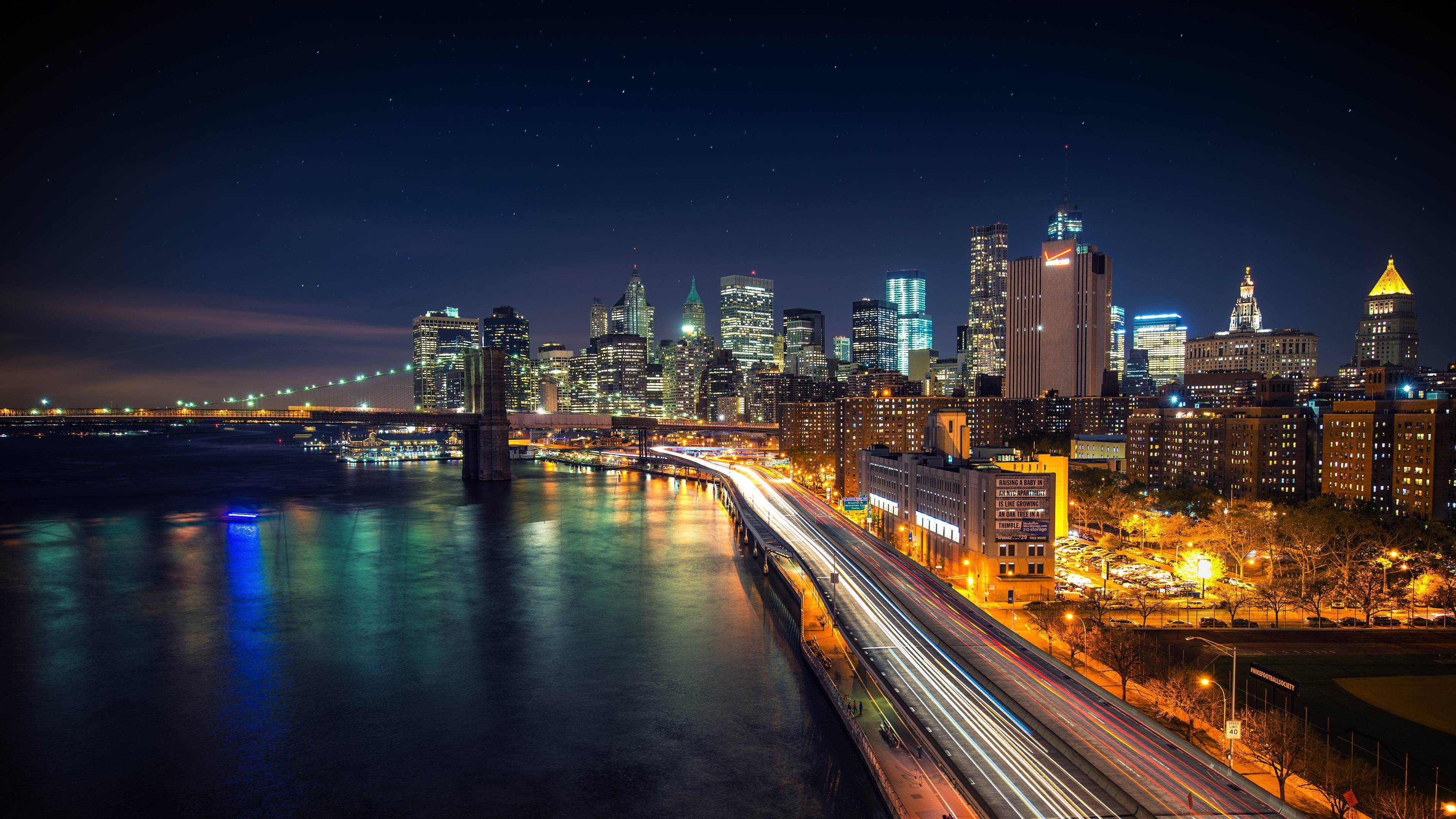 Brooklyn Bridge at Night Sky Lights | 4K Wallpaper - Ultra HD 4K ...