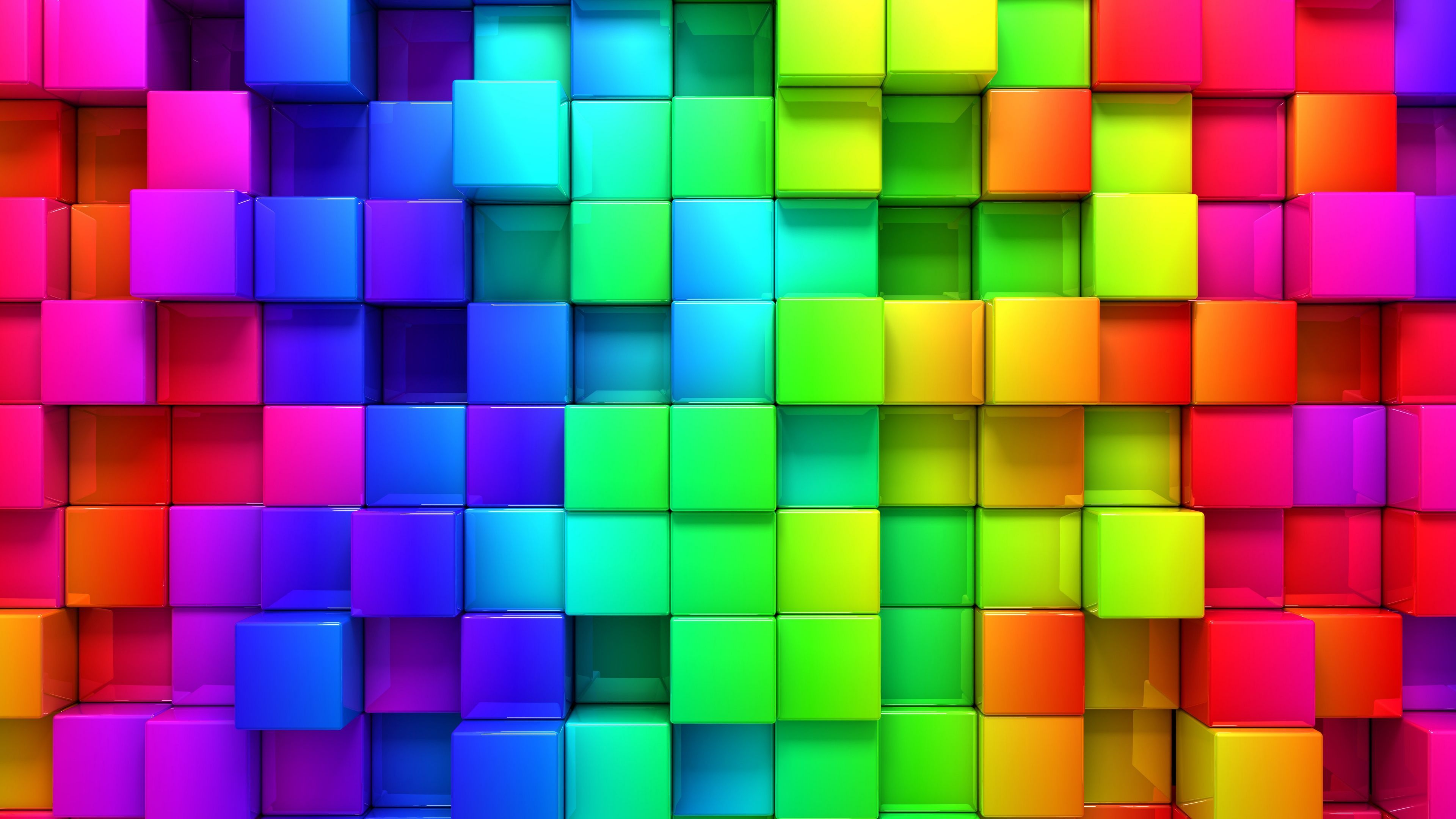 Download Wallpaper 3840x2160 Blocks, Rainbow, 3d graphics ...