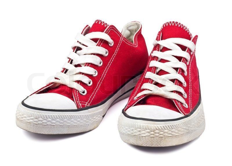 Vintage red shoes on white background stock photo