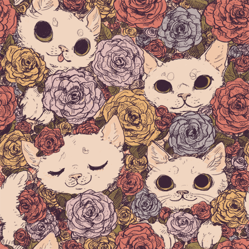 Vintage Wallpaper, goat-soap: floral cat pattern! use all ya want...