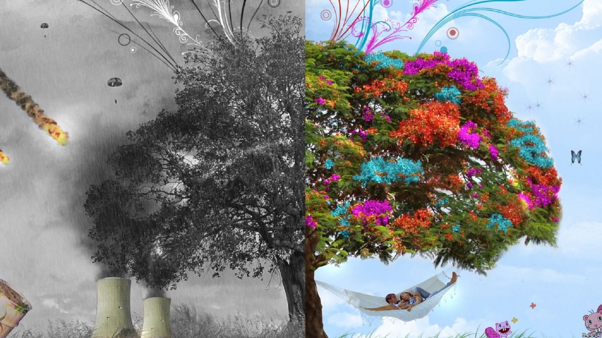 Nature trees seasons digital art four seasons wallpaper ...