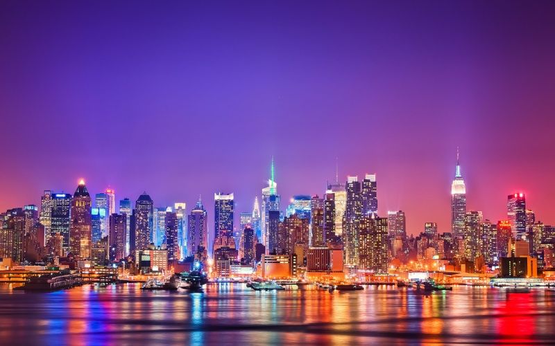 colourful NYC skyline | We Heart It | city, new york, and light