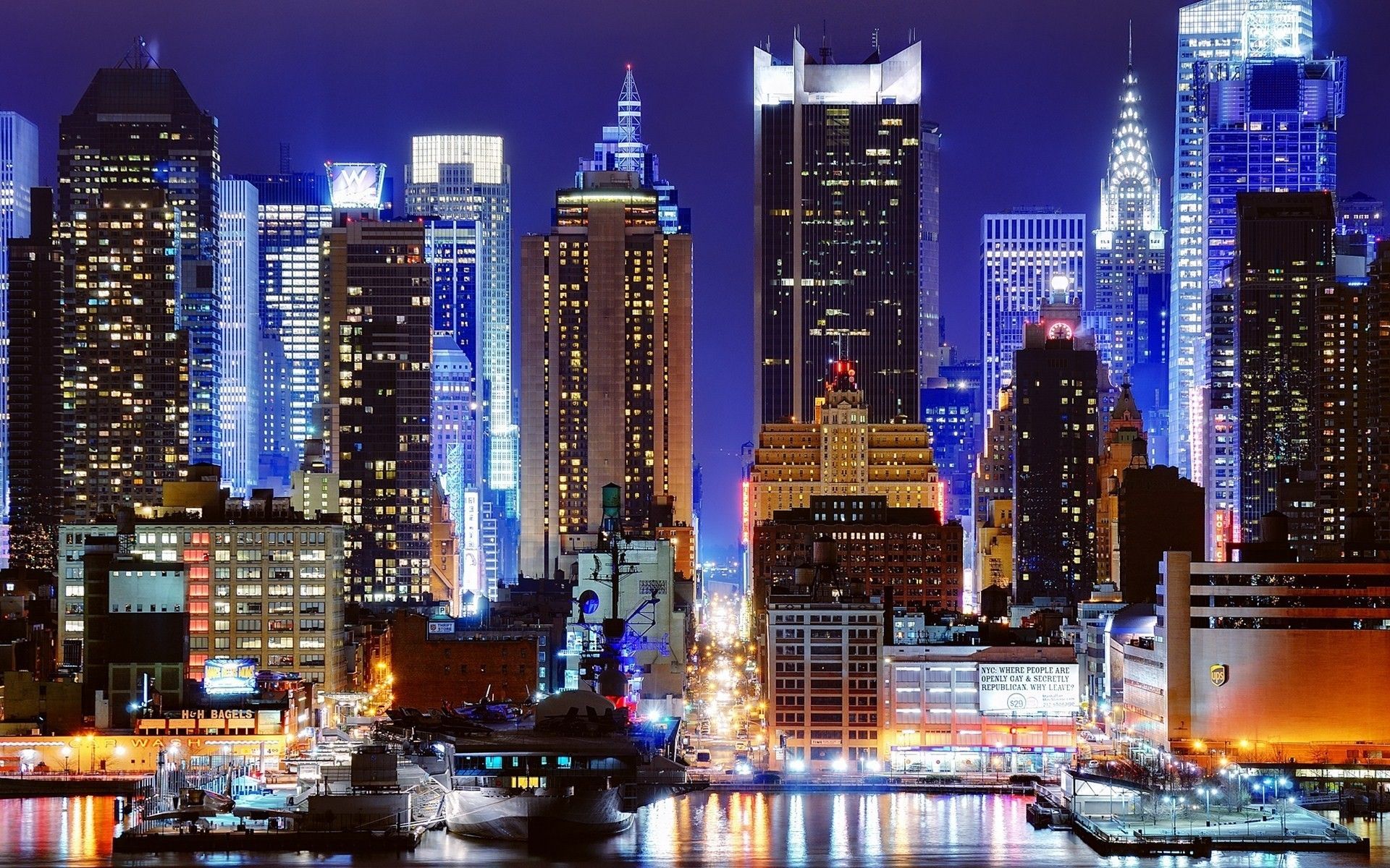 Cityscapes night new york city harbour city lights wallpaper ...