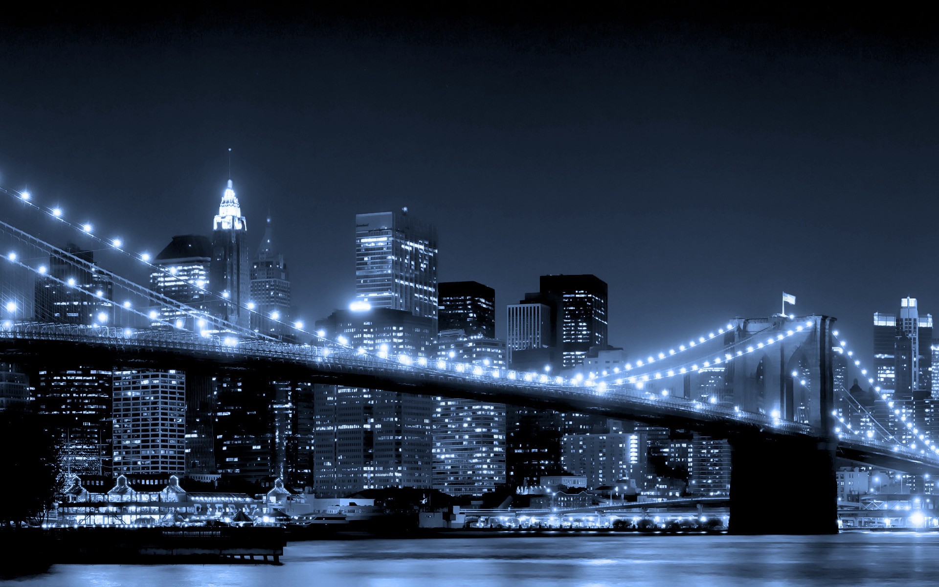 Bridges: Brooklyn Bridge Monochrome River City Lights 1brooklyn ...