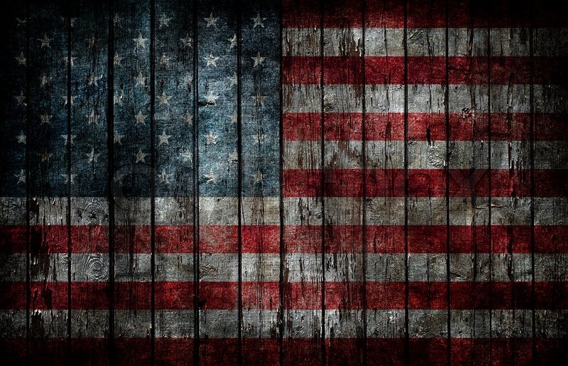 American flag painted on fence background. Stock Photo Colourbox