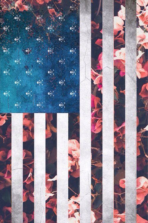 American flag with flowers layered background in the stripes ...