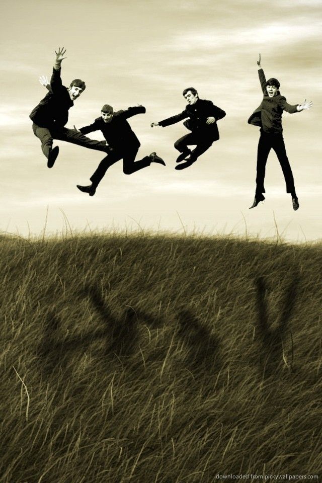 Download The Beatles Jumping In A Field Wallpaper For iPhone 4
