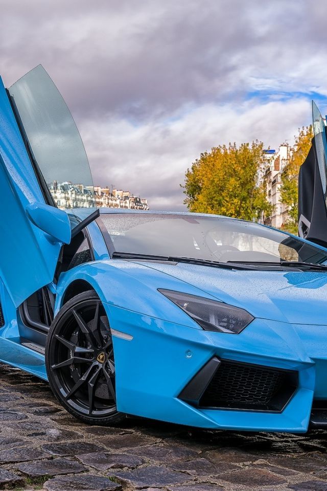 Download Wallpaper 640x960 Lamborghini, Aventador, Blue, Paris ...
