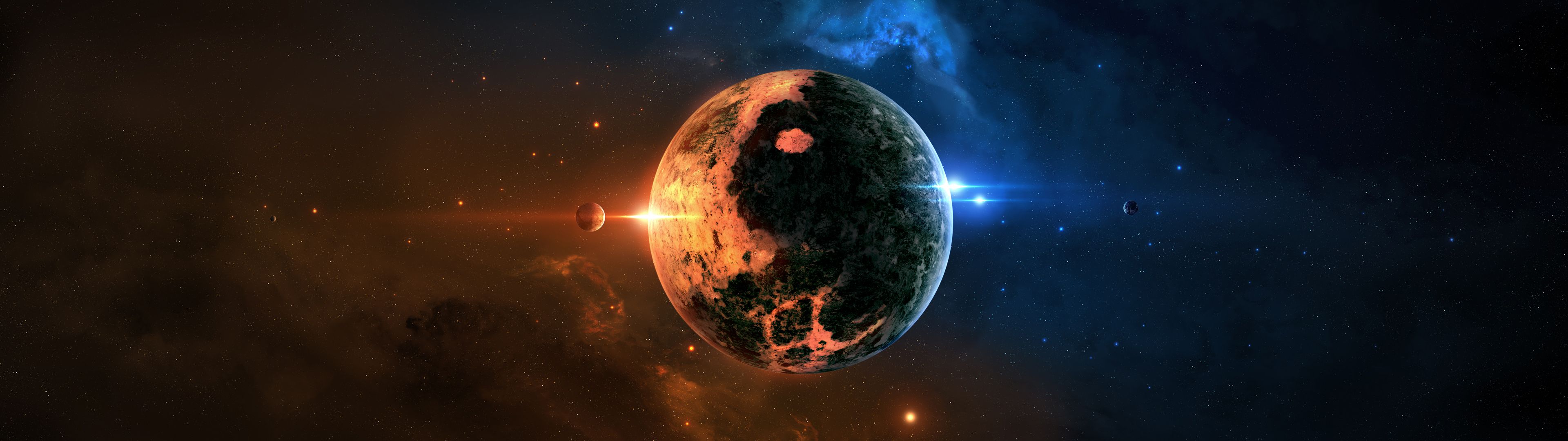 Planet In Outer Space Dual Screen Wallpaper | 3840x1080 | ID:48207