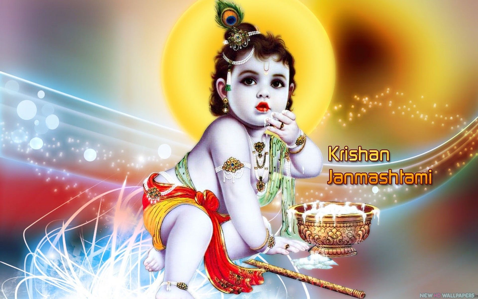 Lord Bal Krishna with colorful background wallpaper  God Bal Krishna  poster design for wallpaper Stock Illustration  Adobe Stock