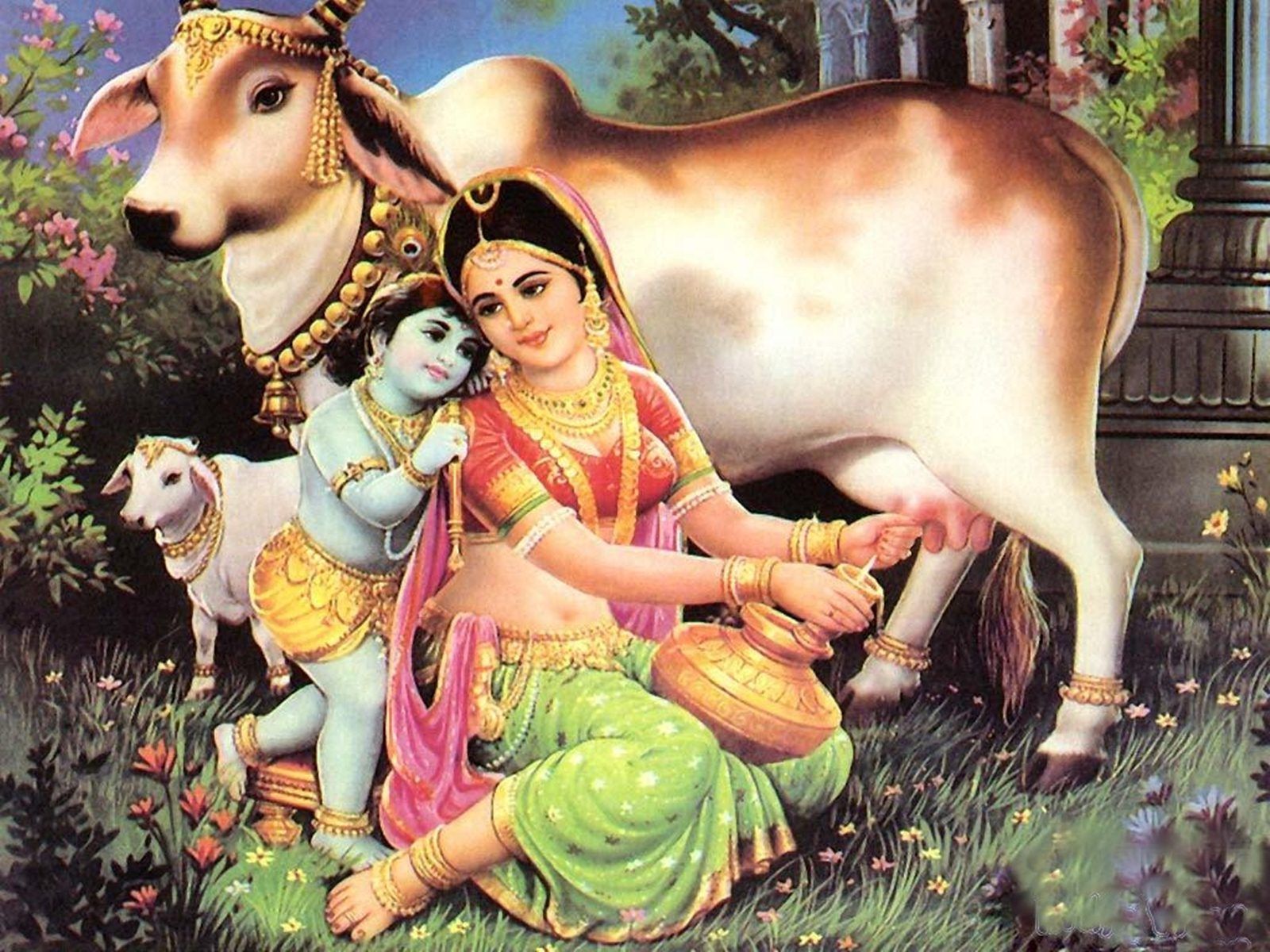 Bal Krishna Yashoda and cow | HD Wallpapers Rocks