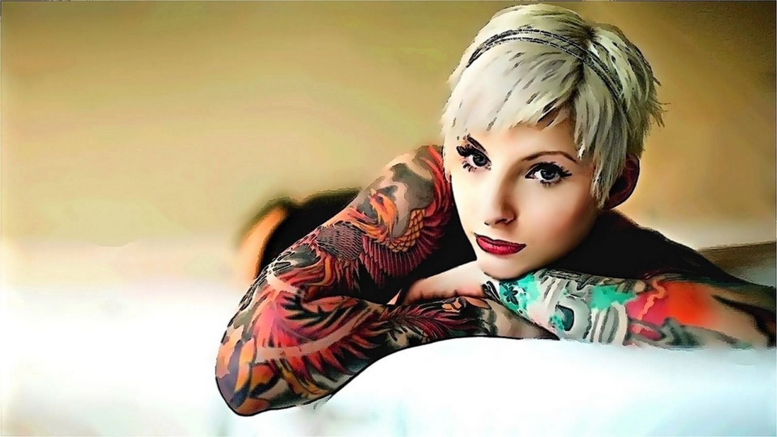 Beautiful Tattoo Girl Short Hair Graphics