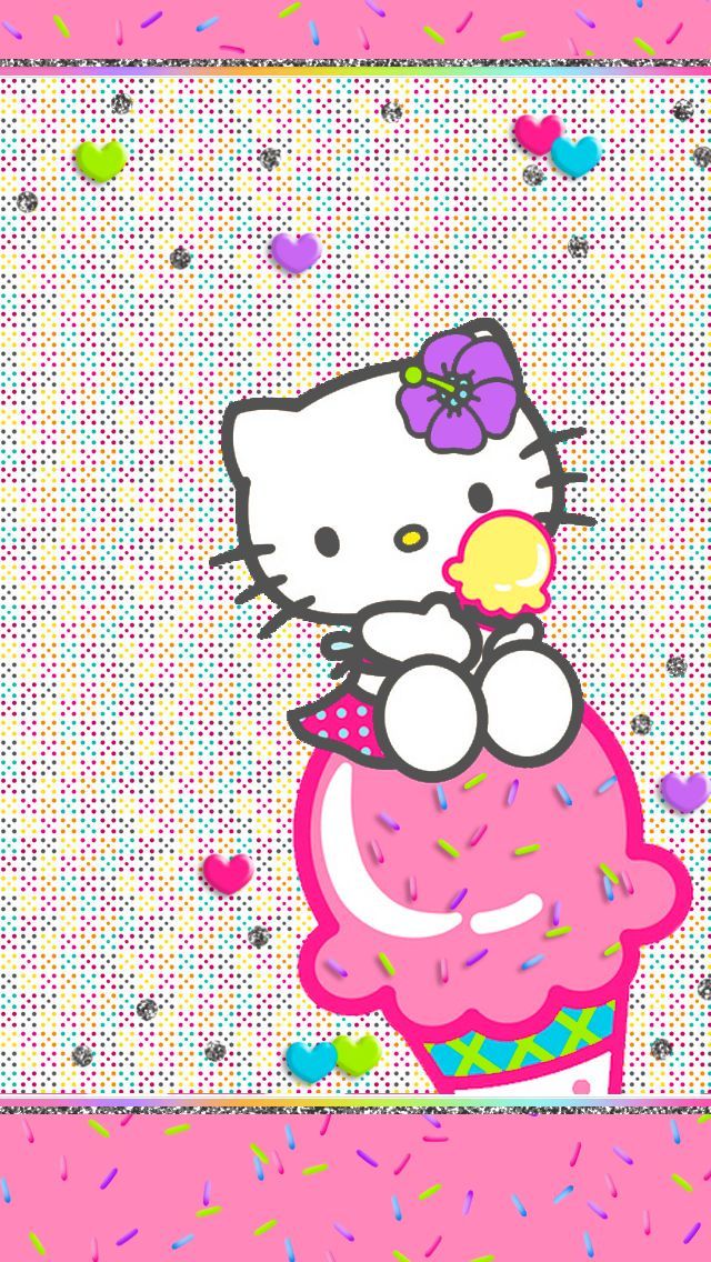 Cute, Hello Kitty, Ice Cream, Sprinkles, Silver, Glitter, Heart