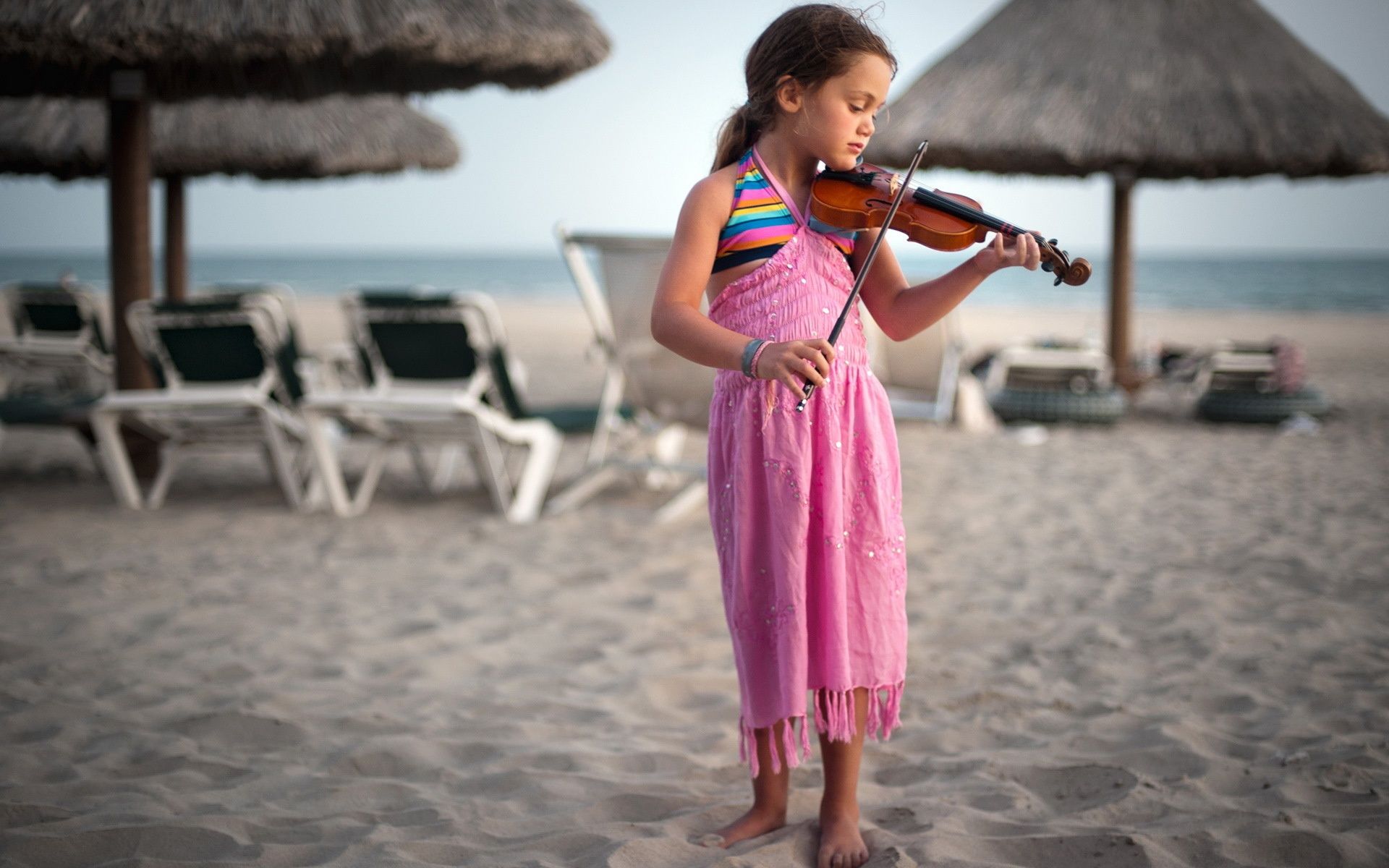 Cute little girl at the beach playing a violin wallpaper,Cute HD ...