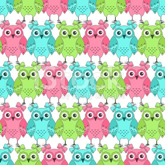 Seamless pattern of colorful owls on a white background stock ...