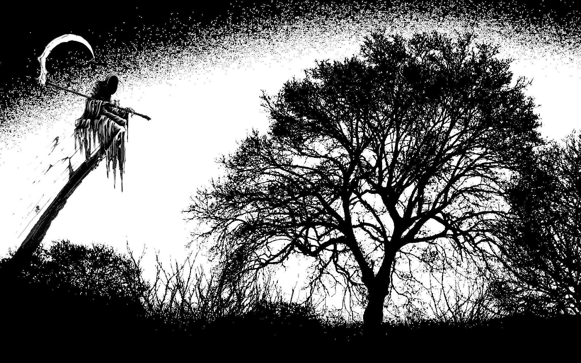 black and white, night, Moon, reaper, gothic :: Wallpapers
