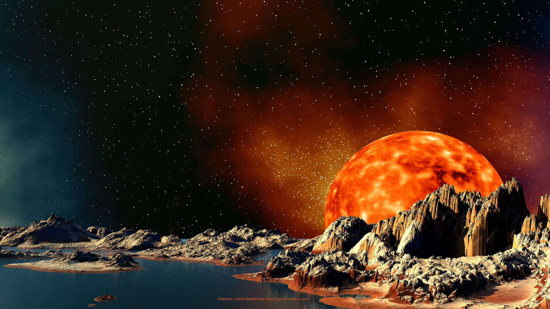 Sunset Space Nebula - Cool Sci Fi Background - 1920x1080 pixels
