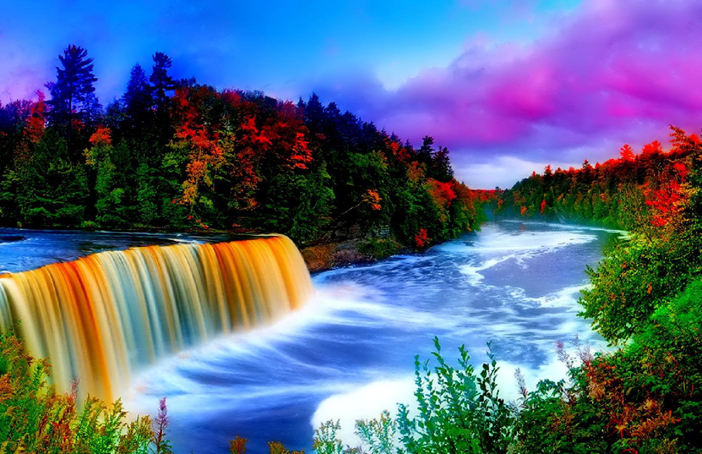 Colorful Waterfall Nature Wallpaper Free Dowload Wallpaper HD