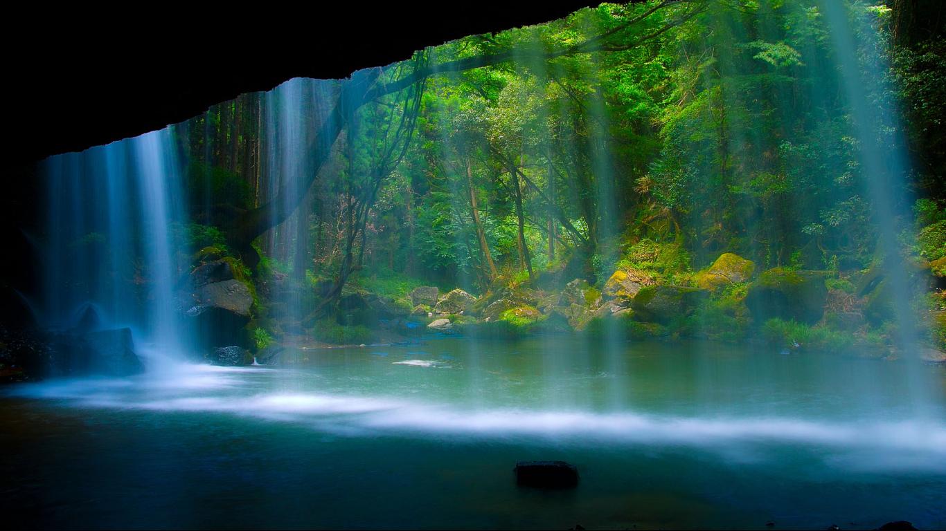Nice waterfall desktop background picture of the sun 1366x768 For