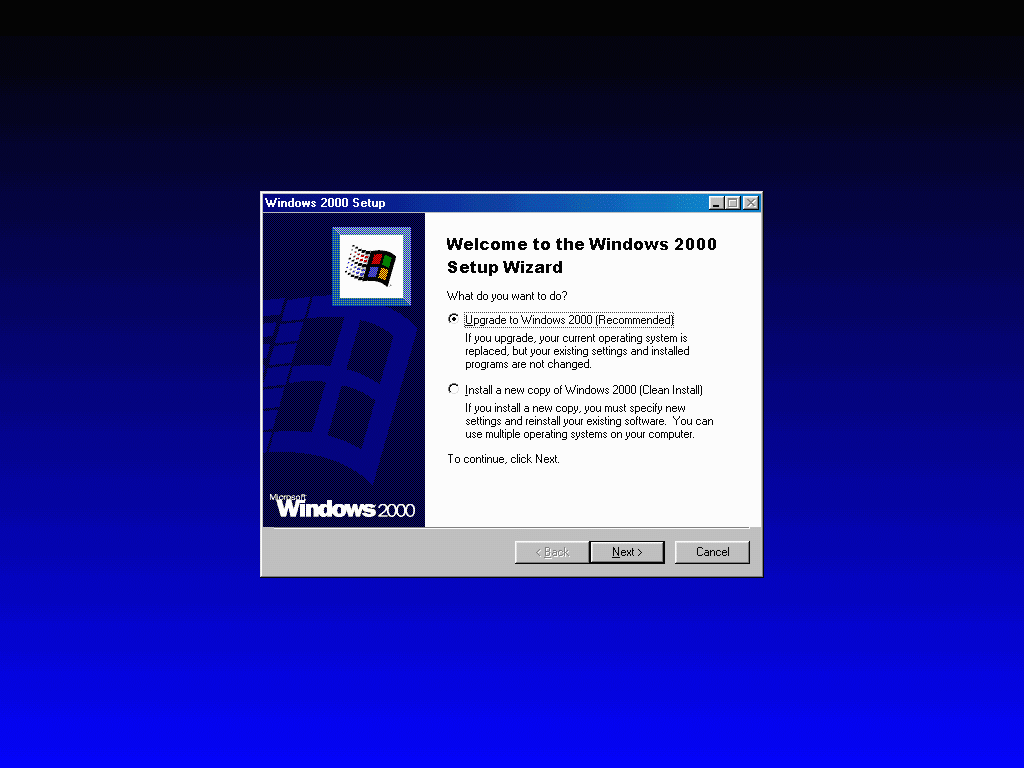 Upgrading Windows 98 to Windows 2000 RC1 Windows content from
