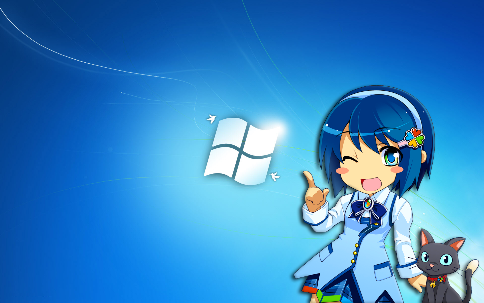 Windows 7 Anime Girl with Cat - Wallpaper
