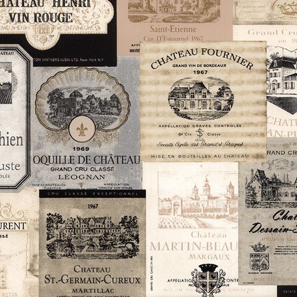 Wine Label Wallpaper, Beige - Traditional - Wallpaper - by