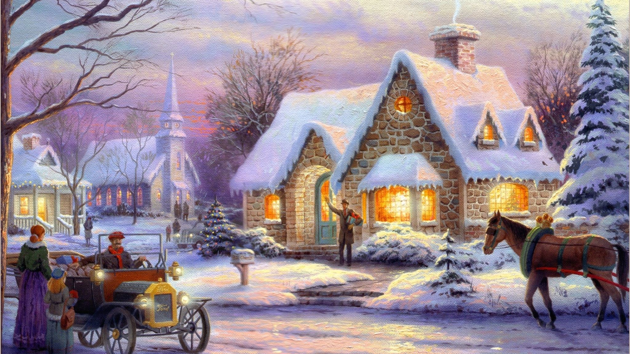 Download Wallpaper 2048x1152 Holiday, Graphic, Home, Winter