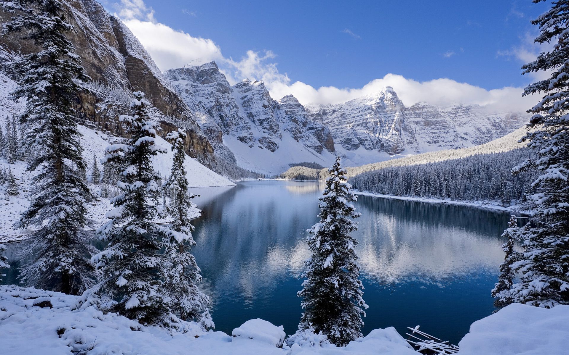 Wallpaper forest, winter, snow, lake, mountains desktop wallpaper