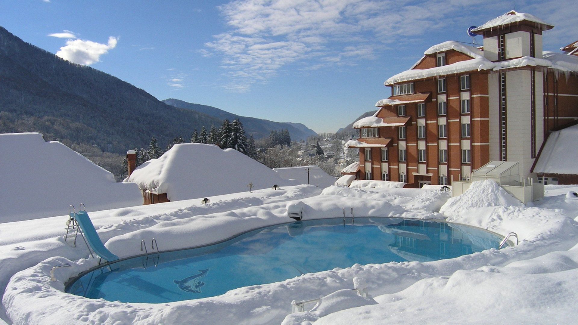 Other Beautiful Hotel Pool Middle Winter Mountains Desktop