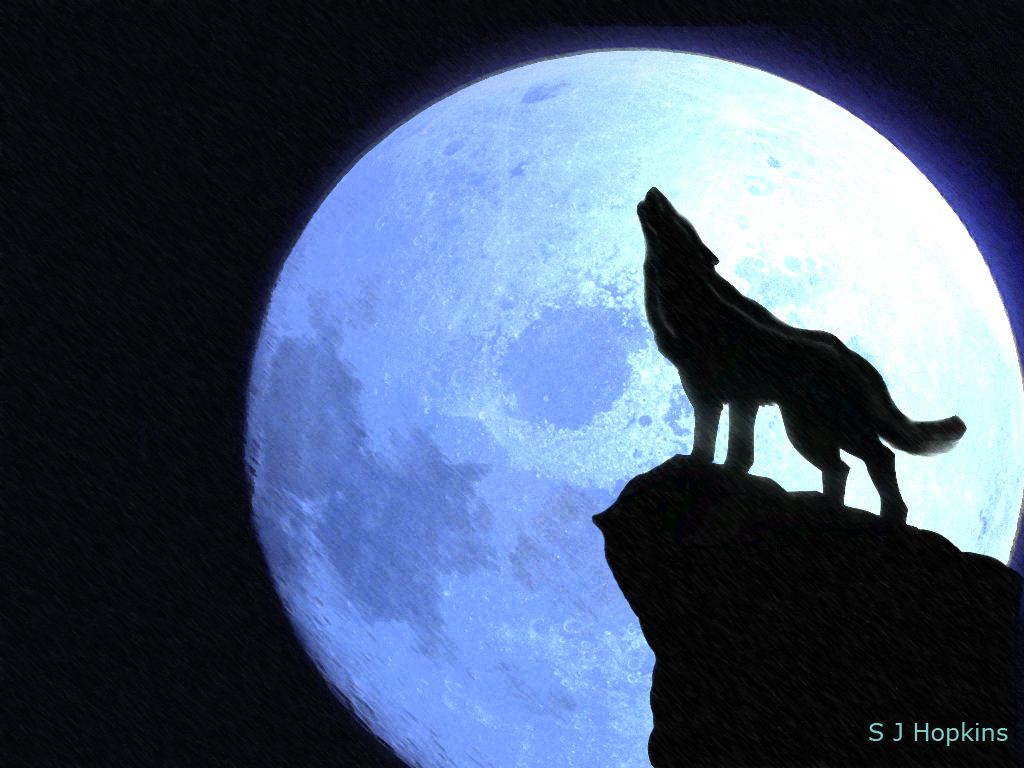 Jestingstock.com Wolf Howling At The Red Moon Wallpaper