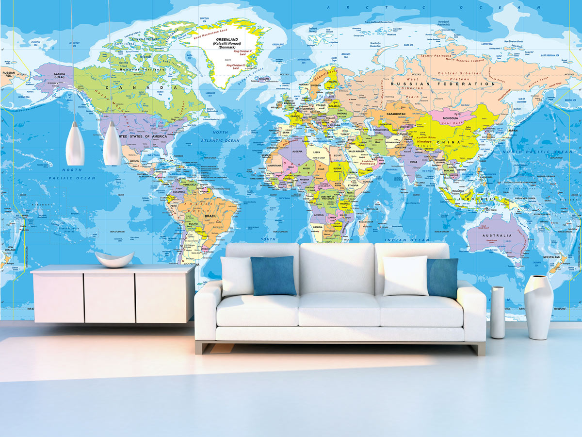 World Political Map Wall Mural - Miller Projection