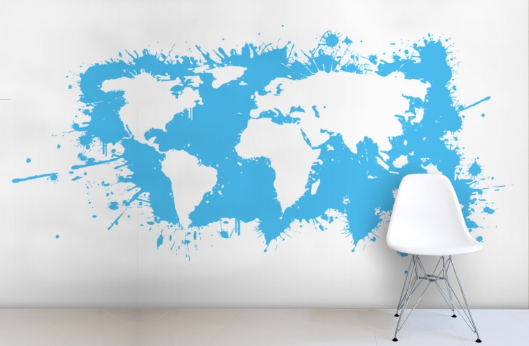 Blue Splatter World Map Wall Mural Murawall