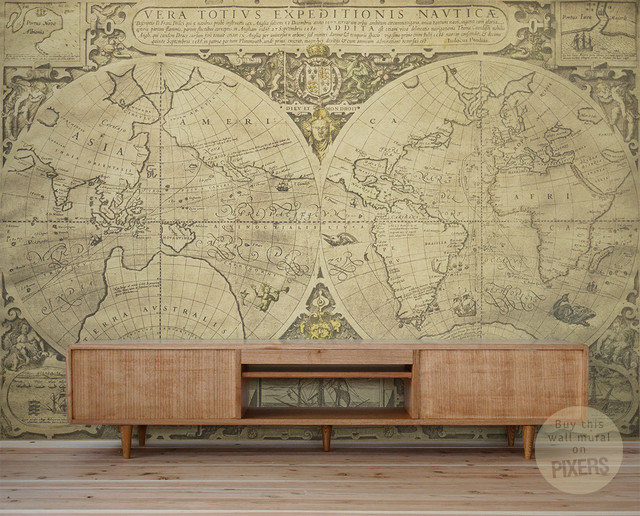 Vintage World Map - Wall Mural by PIXERS - Eclectic - Wallpaper