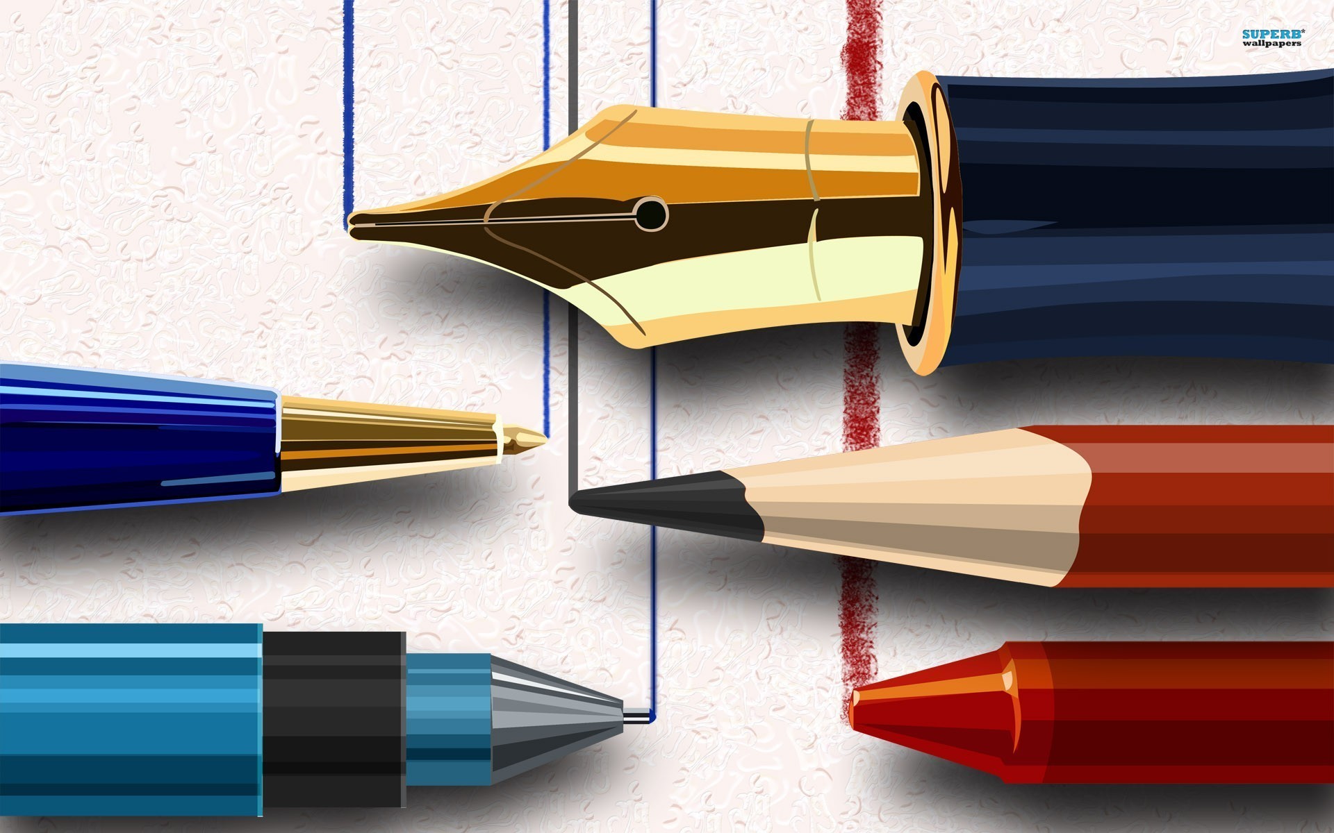 Writing instruments, pen, pencil, vector, 1920x1200 HD Wallpaper